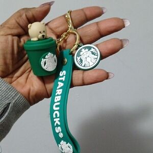 Starbucks Teal Keychain with Bear and Logo